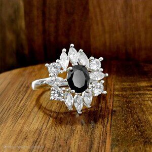 Sterling Silver Ring with Black & White Zirconias – Size 10 – Bold & Beautiful